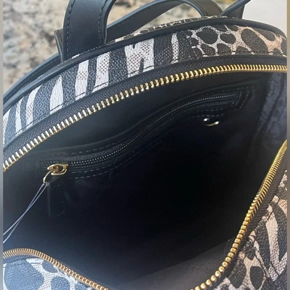 Michael Kors RheaBlack White MK Signature Zebra Medium Backpack